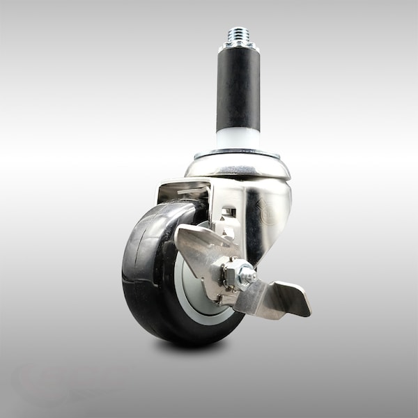 Service Caster 3 Inch 316SS Black Polyurethane Swivel 1 Inch Expanding Stem Caster Brake SCC-SS316EX20S314-PPUB-BLK-TLB-1 - main